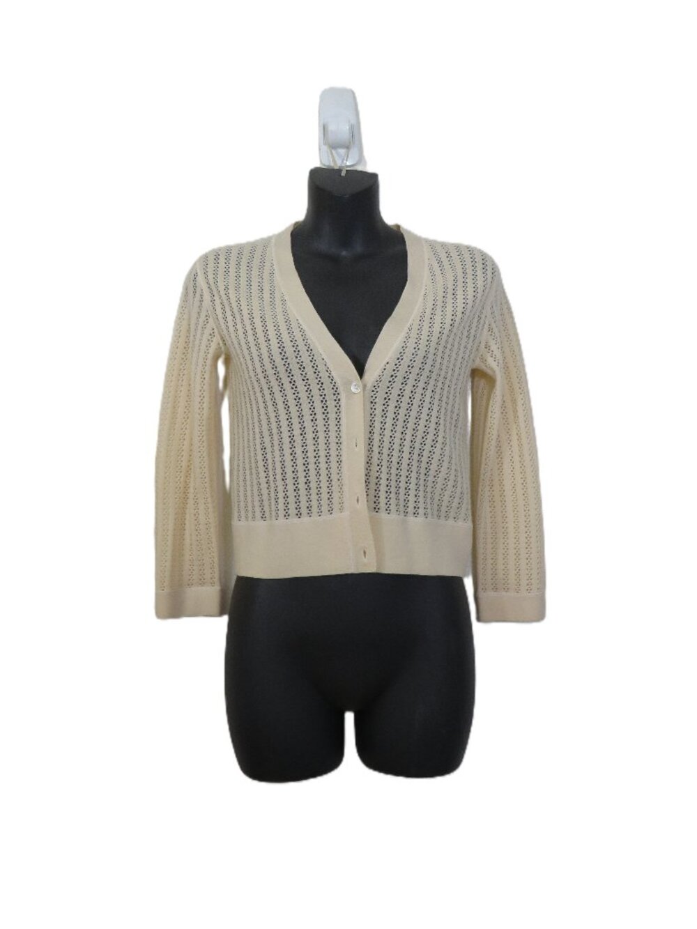 Theory size XS Womens Merino Wool Cardigan Cropped Open Knit Button Up Cream